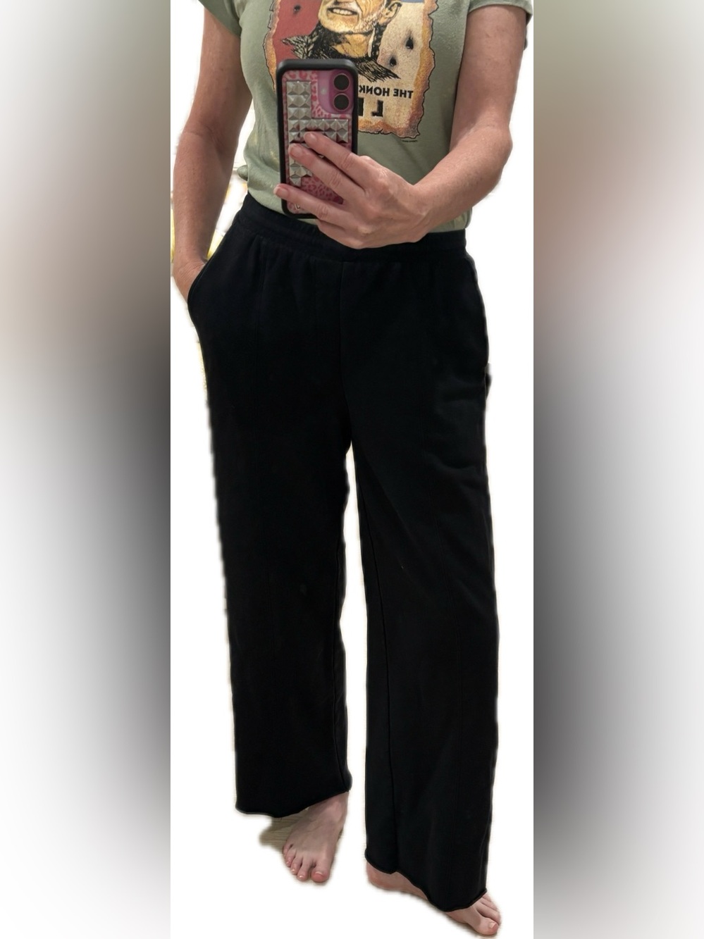 ALO Wide Leg Raw Hem Pull-On Drawstring Waist Sweat pant